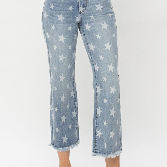 Judy Blue High Waist Star Print Cropped Straight Jeans - NWT - Size 22W - Picture 4 of 4